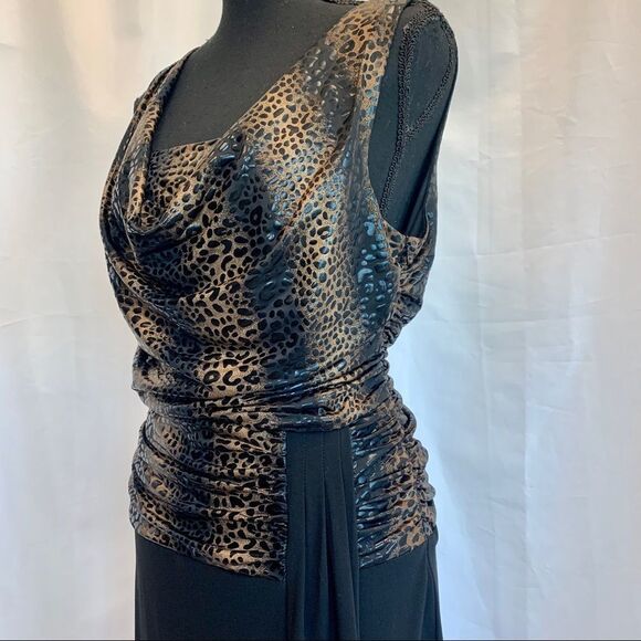 FRANK Lyman Design Black Leopard Animal Print Dress Sz 12 Black Brown Sleeveless - Picture 4 of 13